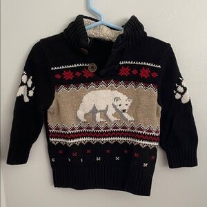 GAP Black and Tan Kids Holiday Sweater with Polar Bear Motif 12-18months